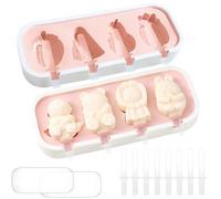 2 Stampi per Ghiaccioli con Stecco Stampi per Ghiaccioli Riutilizzabili a Forma di Animale con 4 Camere a Forma di Frutta Stampi per Gelato in Silicone Adatti per il DIY,Interazione Genitore Figlio