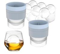 2 stampi rotondi per cubetti di ghiaccio, 6,3 cm, senza BPA, in silicone di alta qualità, facili da rilasciare, regalo per uomini e amanti del whisky (blu)