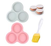 2 stampi rotondi per friggitrice ad aria calda da 4 pollici, con 1 pennello per olio, frittata in silicone, teglia per torte, teglia per waffle antiaderenti, utensili da forno (rosa, grigio)
