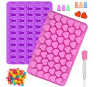 2 Stampo in Silicone per Orsetti Gommosi e Cuore Gommosi,Stampi per Orsetti Gommosi Fai Da Te,Stampini per Caramelle Antiaderenti,Stampi per Caramelle Gommose per Caramelle, Biscotti,Cioccolato,Fudge