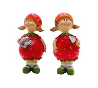 2 statuette decorative da giardino a forma di fragola, figure di frutta a forma di fragola, figure estive, fragole, bambini in ceramica in set da 2 pezzi in rosso, misura una: L x H 5 x 4 x 9 cm.