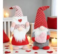 2 statuette decorative per San Valentino, gnomo di San Valentino, con cuore e nani, graziose decorazioni per la primavera, San Valentino, nano senza volto, per San Valentino