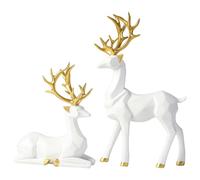 2 statuette di renne natalizie in resina, renna seduta e in piedi, decorazione natalizia, statue di cervi per casa, ufficio