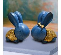 2 Statuette Ornamentali A Forma Di Coniglio, Fatte A Mano, Da Tavolo, Paesaggio