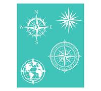 2 stencil per serigrafia con bussola, globo, stella, riutilizzabili, autoadesivi, per decorazione/stampa su legno/tessuto/parete/tazza/piatto/vetro/carta, decorazioni per la casa (20,3 x 25,4 cm)