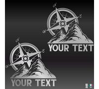 2 Sticker Adesivi BUSSOLA MONTAGNA OFF ROAD Auto Camper Pickup Jeep 4X4 Cofano