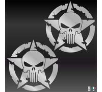 2 Sticker Adesivi PUNISHER STELLA MILITARE US ARMY TESCHIO Auto Camper Jeep 4X4