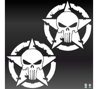 2 Sticker Adesivi PUNISHER STELLA MILITARE US ARMY TESCHIO Auto Camper Jeep 4X4