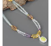 2-Strand Naturale Arcobaleno Fluorite Perline Collana Con Fuoco Opale Ciondolo