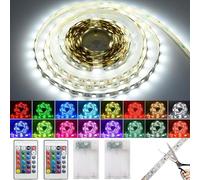 2 strisce LED a batteria, 1 m, striscia luminosa RGB 5050, autoadesiva, 16 colori che cambiano, alimentate a batteria, striscia LED con telecomando per armadi, scale, cucina, letti