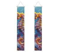 2 striscioni da appendere in poliestere con cavalluccio marino dell'oceano, per porta anteriore, cortile, cerimonia, festa, riutilizzabile, lavabile, con aste e corde