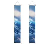 2 striscioni decorativi per portico con onde dell'oceano blu, in poliestere, per porta anteriore, cortile, cerimonia, festa, riutilizzabile, lavabile, con aste e corde