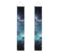 2 striscioni grafici 3D per portico spaziale universo, cartello per porta d'ingresso, elegante decorazione per la casa, bandiere da appendere, cartello di benvenuto, striscione di benvenuto per
