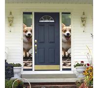 2 striscioni per porta di benvenuto con cane corgi che corre sulla ferrovia portico segno decorazioni hawaiane bandiere primavera estate decorazione sfondo da appendere alla parete banner per esterni