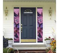 2 striscioni per porta di benvenuto Tutte le farfalle sono su sfondo viola Segnale per portico Decorazioni hawaiane Bandiere Primavera Estate Decorazione Sfondo da appendere alla parete Banner per