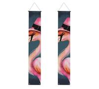 2 striscioni per porta d'ingresso con fenicottero di Halloween, cappello da strega, elegante decorazione per la casa, bandiere da appendere, cartello di benvenuto, striscione di benvenuto per esterni