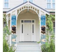 2 striscioni per porta portico divertenti tartaruga carlino cane nel cielo benvenuto striscioni da appendere bandiera primavera estate portico segno per porta d'ingresso sfondo porta anteriore segno