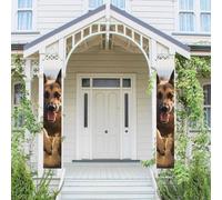 2 striscioni per porta portico in esecuzione pastore tedesco cane benvenuto banner da appendere bandiera primavera estate portico segno per porta d'ingresso sfondo parete porta anteriore segno