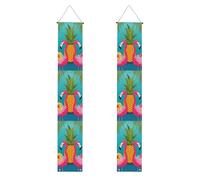 2 striscioni per portico con ananas e fenicottero, elegante decorazione per la casa, bandiere da appendere, cartello di benvenuto per esterni e interni, forniture per vacanze, 180 x 30 cm