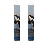 2 striscioni per portico con balena assassina, cartello per porta d'ingresso, elegante decorazione per la casa, bandiere da appendere, cartello di benvenuto per esterni, interni, forniture per vacanze