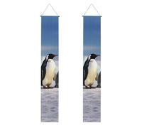 2 striscioni per portico con cinque pinguini, elegante decorazione per la casa, bandiere da appendere, cartello di benvenuto per esterni e interni, forniture per vacanze, 180 x 30 cm