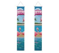 2 striscioni per portico con fenicottero e piscina, elegante decorazione per la casa, bandiere da appendere, cartello di benvenuto per esterni e interni, forniture per vacanze, 180 x 30 cm