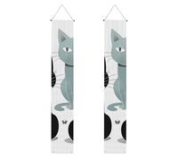 2 striscioni per portico con gatti bianchi e neri, eleganti decorazioni per la casa, bandiere da appendere per portico, banner di benvenuto per esterni e interni, forniture per vacanze, 180 x 30 cm