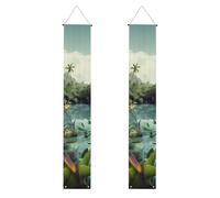 2 striscioni per portico con paesaggio tropicale per portico, elegante decorazione per la casa, bandiere da appendere, cartello di benvenuto per esterni e interni, forniture per vacanze, 180 x 30 cm