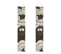 2 striscioni per portico con pecore bianche e nere in stile cartone animato, elegante decorazione per la casa, bandiere da appendere, cartello di benvenuto, striscione di benvenuto per esterni e