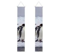 2 striscioni per portico con pinguini antartide, elegante decorazione per la casa, bandiere da appendere, cartello di benvenuto per esterni e interni, forniture per vacanze, 180 x 30 cm
