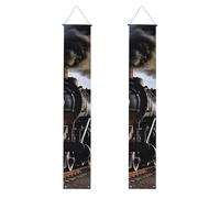 2 striscioni per portico con treno a vapore, elegante decorazione per la casa, bandiere da appendere, cartello di benvenuto per esterni, interni, forniture per vacanze, 180 x 30 cm