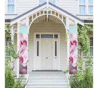 2 striscioni per portico di benvenuto primavera estate bandiera da appendere portico segno per porta d'ingresso parete portico banner orchidea fiore farfalla morbido fresco primavera porta di