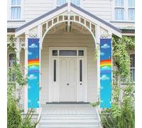 2 striscioni per portico di benvenuto primavera estate bandiera da appendere portico segno per porta d'ingresso parete portico banner arcobaleno nuvole goccia di pioggia porta di benvenuto banner
