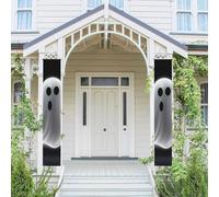 2 striscioni per portico di benvenuto primavera estate bandiera da appendere portico segno per porta d'ingresso parete portico banner nero e Halloween fantasma porta di benvenuto banner appeso banner