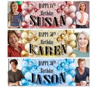 2 striscioni personalizzati per compleanno, per bambini, uomo, donna, ragazzo, ragazza, festa, blu, rosa, oro, poster, decorazione, celebrazione, pensionamento, congratulazioni, 18°, 30°, 40°, 50°, 60