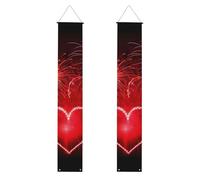 2 striscioni rossi per portico con fuochi d'artificio per porta d'ingresso, elegante decorazione per la casa, bandiere da appendere, cartello di benvenuto per esterni e interni, forniture per le
