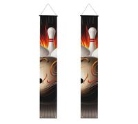 2 striscioni vintage per portico sportivo con palla da bowling, cartello per porta d'ingresso, elegante decorazione per la casa, bandiere da appendere, cartello di benvenuto per esterni e interni