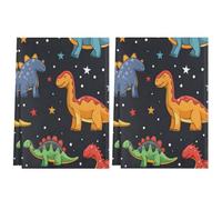 2 strofinacci da cucina con animali e dinosauri, colori arancione, rosso, verde e blu, per la cucina, a mano, ad asciugatura rapida, decorativi, ideali per cucinare, pulire e asciugare in casa, 72