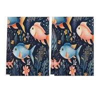 2 strofinacci da cucina con simpatici pesciolini che nuotano nell'oceano e tra le alghe marine, asciugamani da cucina a mano ad asciugatura rapida, panno decorativo per cucinare, pulire e asciugare