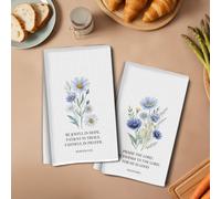2 strofinacci da cucina con versi biblici e fiori ad acquerello, 35,5 x 61 cm, in microfibra assorbente, strofinacci decorativi a nido d'ape, per cucina, casa, bagno