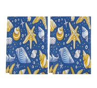 2 strofinacci da cucina gialli con stelle marine e conchiglie, ideali per la cucina, per le mani, ad asciugatura rapida, decorativi per cucinare, per la pulizia e l'asciugatura domestica, 72 x 45 c