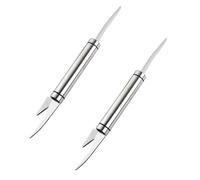 2 strumenti per la rimozione di gamberetti e coda di gamberi, in acciaio inox, strumento per sbucciare i frutti di mare e gamberetti, strumento disincrostante e coltello disincrostante 2 in 1, argento