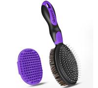 2 strumenti per la toelettatura del cane, spazzola da bagno a doppia faccia per spargere e fare il bagno, adatta per cani a pelo corto e lungo, accessori per animali di alta qualità (nero viola)