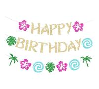 2 Stück Hawaiianisches Moana-Geburtstagsbanner, Party-Dekoration, glitzerndes Gold für Happy Birthday, tropisches Luau-Party-Zubehör, Sommer-Strandurlaub, Geburtstagsparty-Dekor