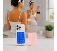 2 supporti in silicone a ventosa per telefono, supporto per mani libere per selfie a specchio, trucco, fitness e video, 8,05 x 5,46 cm, rosa chiaro e blu