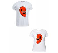 2 t-shirt bianca donna uomo scritta love cuore rosso idea regalo lui lei
