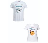2 t-shirt bianca donna uomo scritta stiamo bene insieme come latte e biscotti