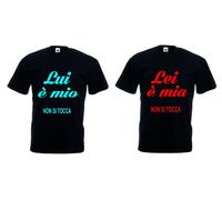 2 T-SHIRT doppie nere o bianco uomo donna lui lei scritta LUI E MIO NON SI TOCCA