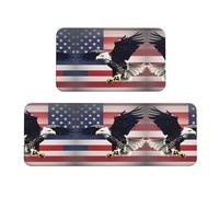 2 tappetini da cucina imbottiti per pavimento con aquila calva 3D che vola con bandiera americana, tappetino antiscivolo per cucina, pavimento