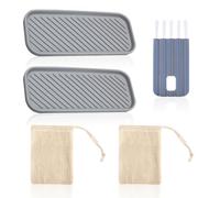 2 tappetini in silicone a righe con 2 reti in schiuma di sapone, 1 spazzola scanalata, portasapone rettangolare, multifunzione, vassoio organizer per lavelli
